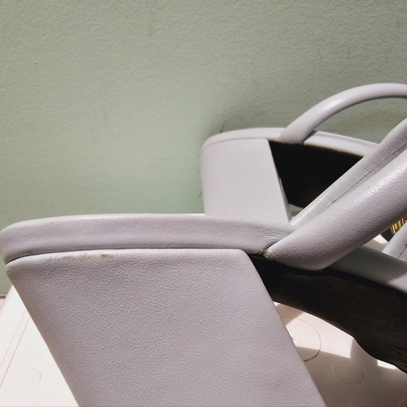 SOL SANA Deon Ice Blue Leather Mules Block High Heel Sandals sz 41 - Picture 9 of 10